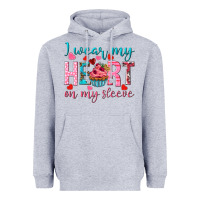 Heather Grey I wear my heart on my sleeve Valentine's Day Heavyweight Hoodie - HowdyJamesFarm