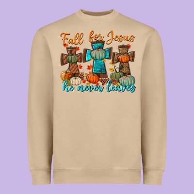 Fall For Jesus He Never Leaves Heavyweight Sweatshirt Designed By Bundleandbundleshop