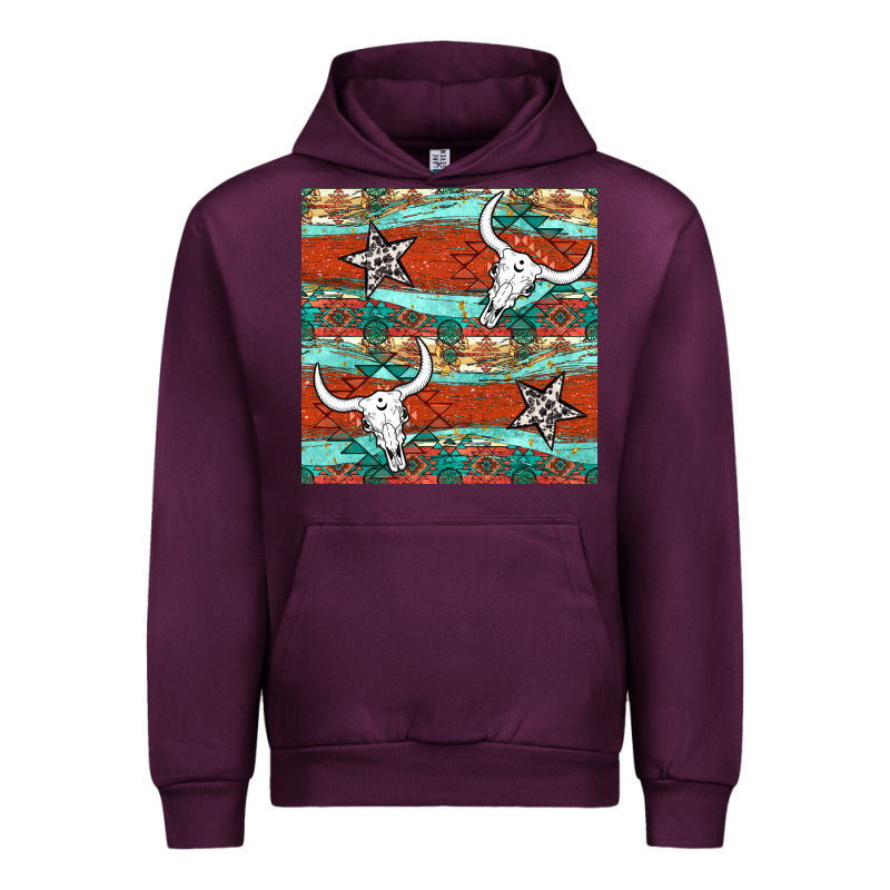 Western Aztec Bull Skull Stars Seamless Pattern Urban Hoodie by BundleAndBundleShop | Teevron