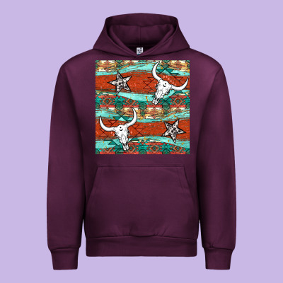 Western Aztec Bull Skull Stars Seamless Pattern Urban Hoodie Designed By Bundleandbundleshop