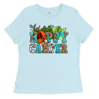 Baby Blue happy camper with trees and map Ladies Tee - AdoDesignShop