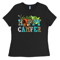Black happy camper with trees and map Ladies Tee - AdoDesignShop