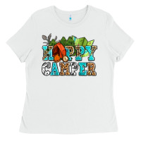 White happy camper with trees and map Ladies Tee - AdoDesignShop