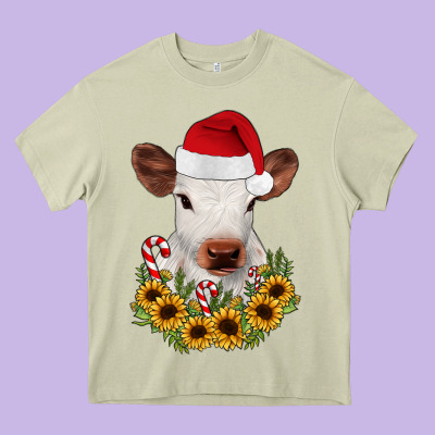 Calf Sunflower Christmas Heavy Core Tee Designed By Jahusdesignshop