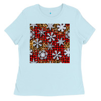 Baby Blue christmas snow crystals with plaid seamless pattern Ladies Tee - BundleAndBundleShop