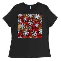 Black christmas snow crystals with plaid seamless pattern Ladies Tee - BundleAndBundleShop