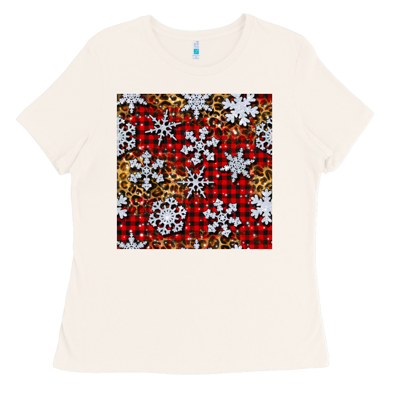 Christmas Snow Crystals With Plaid Seamless Pattern Ladies Tee by BundleAndBundleShop | Teevron