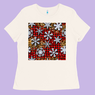 Christmas Snow Crystals With Plaid Seamless Pattern Ladies Tee Designed By Bundleandbundleshop
