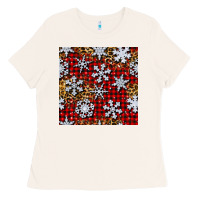 Bone christmas snow crystals with plaid seamless pattern Ladies Tee - BundleAndBundleShop