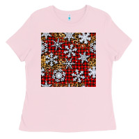 Bubblegum Pink christmas snow crystals with plaid seamless pattern Ladies Tee - BundleAndBundleShop