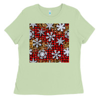 Matcha christmas snow crystals with plaid seamless pattern Ladies Tee - BundleAndBundleShop