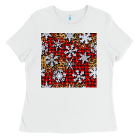 White christmas snow crystals with plaid seamless pattern Ladies Tee - BundleAndBundleShop