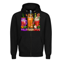 Black hallothanksmas coffee cups Zipper Hoodie - texasbilliewilder