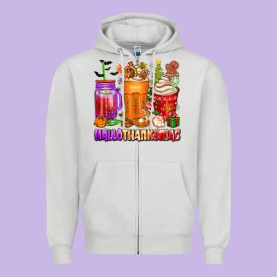 Hallothanksmas Coffee Cups Zipper Hoodie Designed By Texasbilliewilder