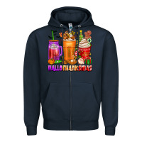 Navy hallothanksmas coffee cups Zipper Hoodie - texasbilliewilder