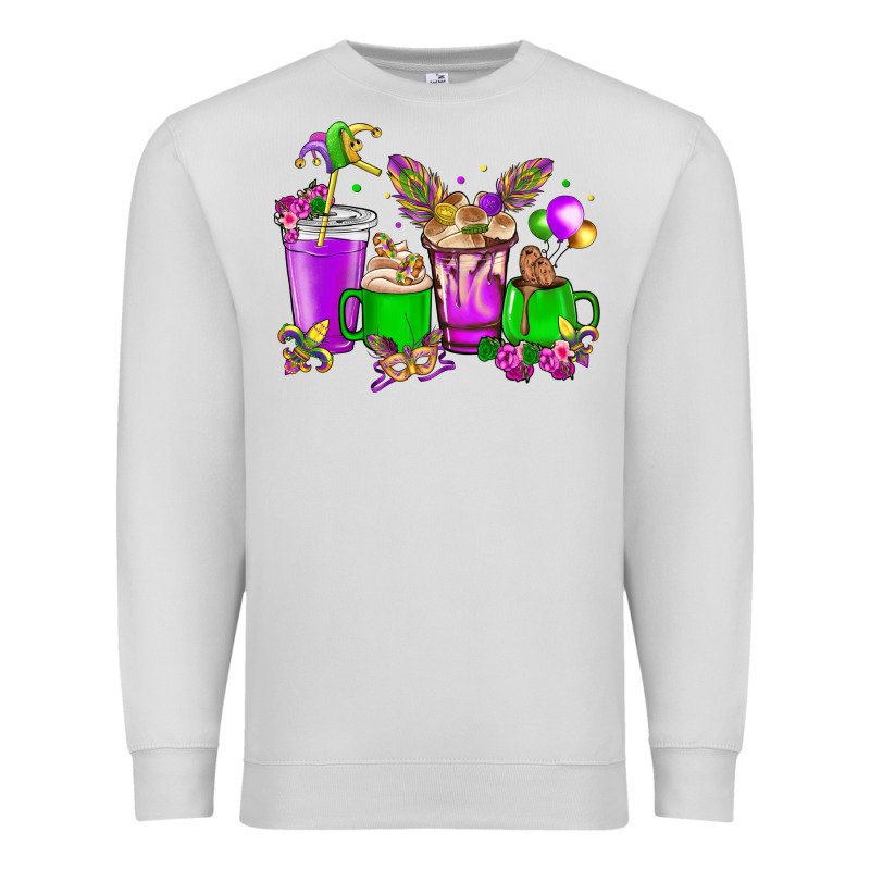 Mardi Gras Coffee Cups Premium Sweatshirt by HowdyJamesFarm | Teevron