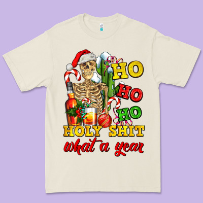 Christmas Ho Ho Ho Holy Shit What A Year Skeleton Premium Tee Designed By Adodesignshop