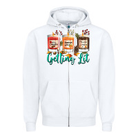 White Candles with Fall Getting Lit Zipper Hoodie - texasbilliewilder