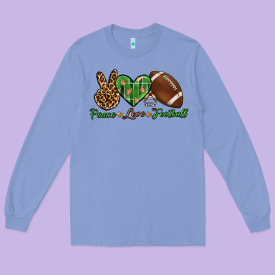 Peace Love Football Long Sleeve Tee Designed By Bundleandbundleshop