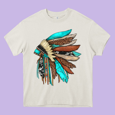 Indian Headdress Heavy Core Tee Designed By Jahusdesignshop