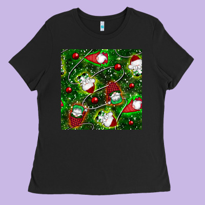 Christmas Gnomes Seamless Pattern Ladies Tee Designed By Bundleandbundleshop