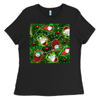 Black christmas gnomes seamless pattern Ladies Tee - BundleAndBundleShop