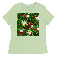 Matcha christmas gnomes seamless pattern Ladies Tee - BundleAndBundleShop