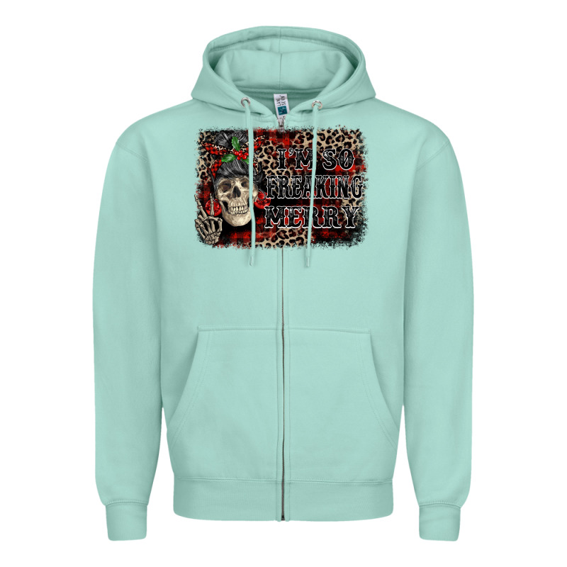 I'm So Freaking Merry Skeleton Messy Bun Zipper Hoodie by NancyCooperArtShop | Teevron