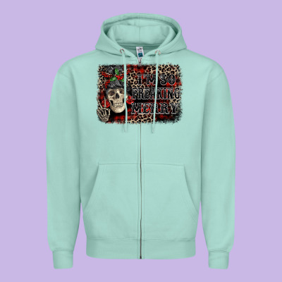 I'm So Freaking Merry Skeleton Messy Bun Zipper Hoodie Designed By Nancycooperartshop