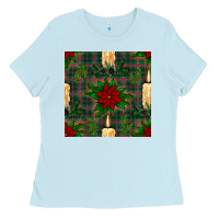 Baby Blue christmas candle and ornaments seamless pattern Ladies Tee - BundleAndBundleShop