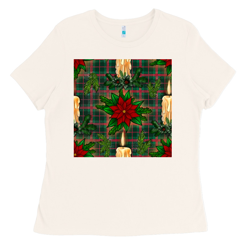 Christmas Candle And Ornaments Seamless Pattern Ladies Tee by BundleAndBundleShop | Teevron