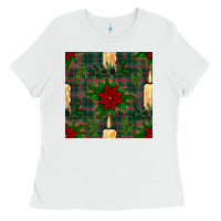 White christmas candle and ornaments seamless pattern Ladies Tee - BundleAndBundleShop