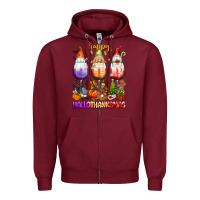 Burgundy Happy Hallothanksmas wine glasses and gnomes Zipper Hoodie - texasbilliewilder