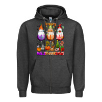 Charcoal Heather Happy Hallothanksmas wine glasses and gnomes Zipper Hoodie - texasbilliewilder