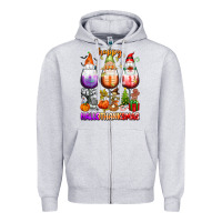 Heather Grey Happy Hallothanksmas wine glasses and gnomes Zipper Hoodie - texasbilliewilder