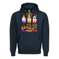 Navy Happy Hallothanksmas wine glasses and gnomes Zipper Hoodie - texasbilliewilder