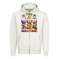 Oatmeal Heather Happy Hallothanksmas wine glasses and gnomes Zipper Hoodie - texasbilliewilder