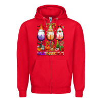 Red Happy Hallothanksmas wine glasses and gnomes Zipper Hoodie - texasbilliewilder
