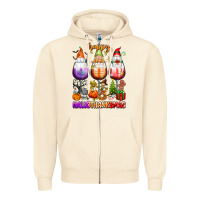 Sandshell Happy Hallothanksmas wine glasses and gnomes Zipper Hoodie - texasbilliewilder