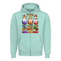 Seafoam Happy Hallothanksmas wine glasses and gnomes Zipper Hoodie - texasbilliewilder