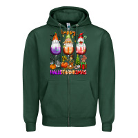 Sports Green Happy Hallothanksmas wine glasses and gnomes Zipper Hoodie - texasbilliewilder