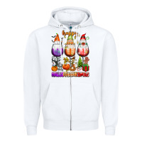 White Happy Hallothanksmas wine glasses and gnomes Zipper Hoodie - texasbilliewilder