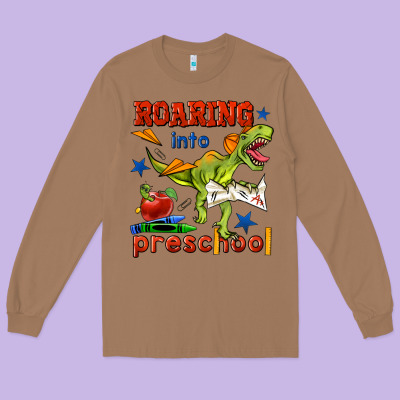Roaring Into Preschool Long Sleeve Tee Designed By Bundleandbundleshop