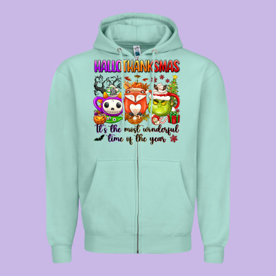 Hallothanksmas Its The Most Wonderful Time Of The Zipper Hoodie Designed By Texasbilliewilder