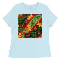 Baby Blue christmas gingerbread man and candy cane seamless pattern Ladies Tee - BundleAndBundleShop