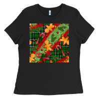 Black christmas gingerbread man and candy cane seamless pattern Ladies Tee - BundleAndBundleShop