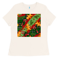 Bone christmas gingerbread man and candy cane seamless pattern Ladies Tee - BundleAndBundleShop