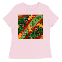Bubblegum Pink christmas gingerbread man and candy cane seamless pattern Ladies Tee - BundleAndBundleShop