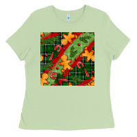 Matcha christmas gingerbread man and candy cane seamless pattern Ladies Tee - BundleAndBundleShop
