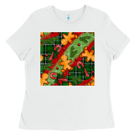 White christmas gingerbread man and candy cane seamless pattern Ladies Tee - BundleAndBundleShop